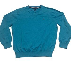Tommy Hilfiger Mens V Neck Blue Pullover Knit Sweater Size XL